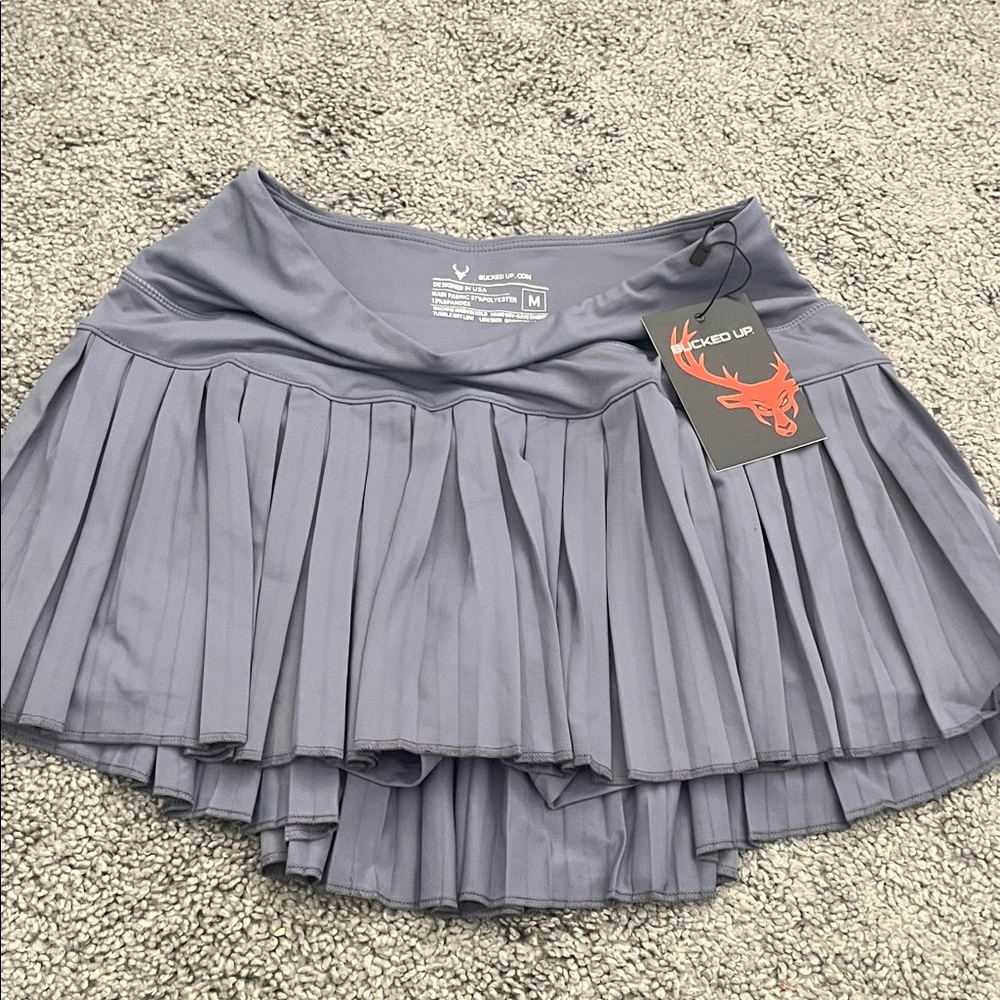 Bucked Up - Bluish Gray Pleated Mini Skirt